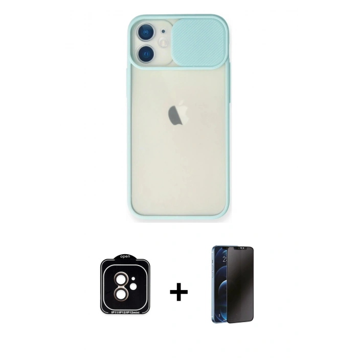 MARSİLYAN™- iPhone 11 Kılıf Vadi Çizgi - Siyah 3D Antistatik Hayalet Cam Ekran Koruyucu + PVD Metal Kamera Lens - TU