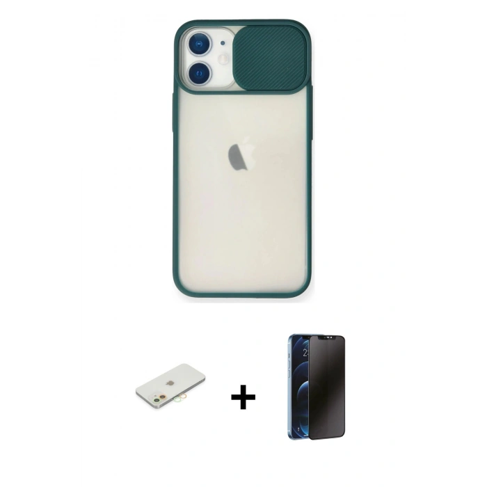MARSİLYAN™- iPhone 11 Kılıf Vadi Çizgi - Siyah 3D Antistatik Hayalet Cam Ekran Koruyucu + Renkli Kamera Lens Koruma Cam - TU