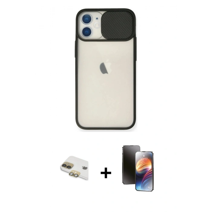 MARSİLYAN™- iPhone 11 Kılıf Vadi Çizgi - Siyah 3D Antistatik Mat Seramik Nano Ekran Koruyucu + Pers Alüminyum Kamera Lens - GD