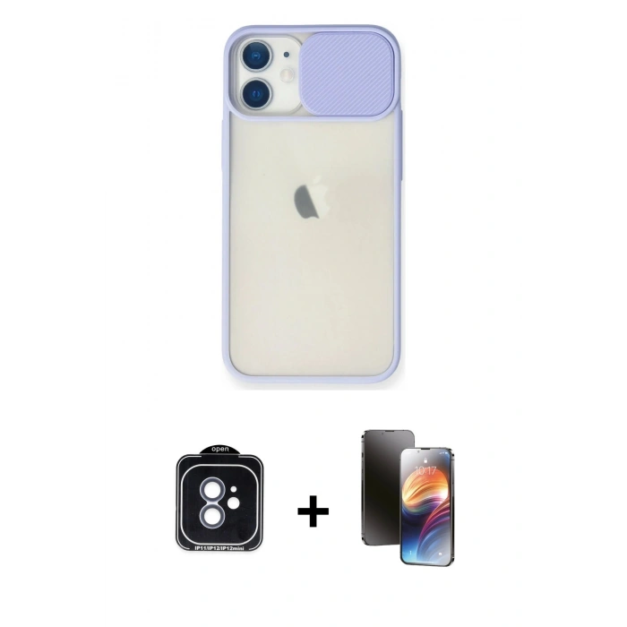 MARSİLYAN™- iPhone 11 Kılıf Vadi Çizgi - Siyah 3D Antistatik Mat Seramik Nano Ekran Koruyucu + PVD Metal Kamera Lens - MI