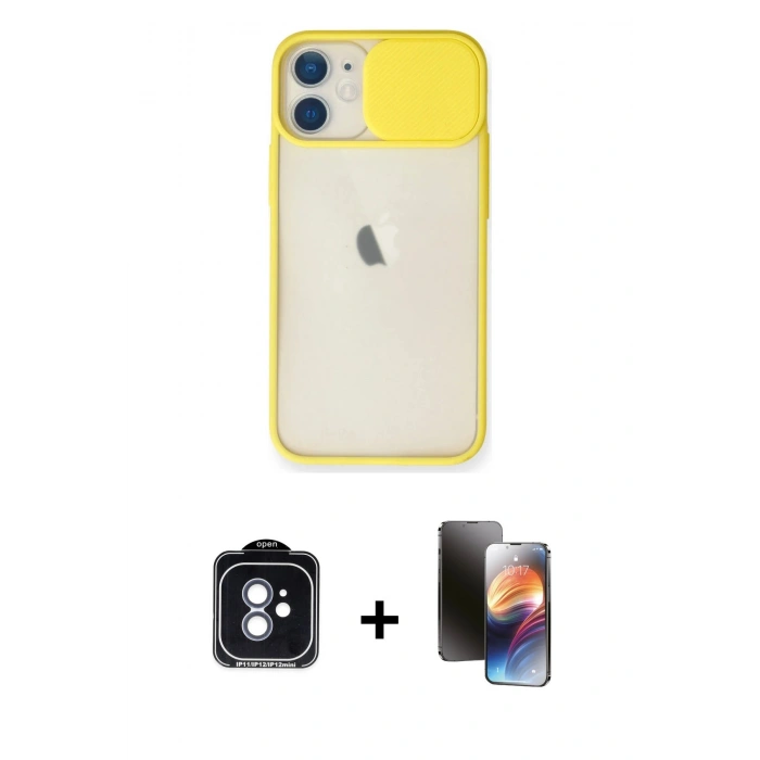MARSİLYAN™- iPhone 11 Kılıf Vadi Çizgi - Siyah 3D Antistatik Mat Seramik Nano Ekran Koruyucu + PVD Metal Kamera Lens - MI