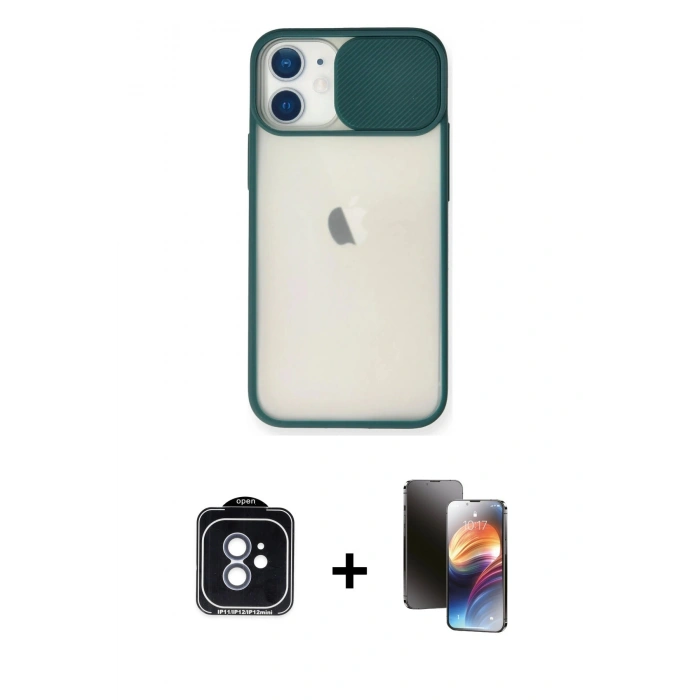 MARSİLYAN™- iPhone 11 Kılıf Vadi Çizgi - Siyah 3D Antistatik Mat Seramik Nano Ekran Koruyucu + PVD Metal Kamera Lens - MI
