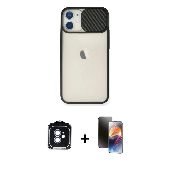 MARSİLYAN™- iPhone 11 Kılıf Vadi Çizgi - Siyah 3D Antistatik Mat Seramik Nano Ekran Koruyucu + PVD Metal Kamera Lens - MI