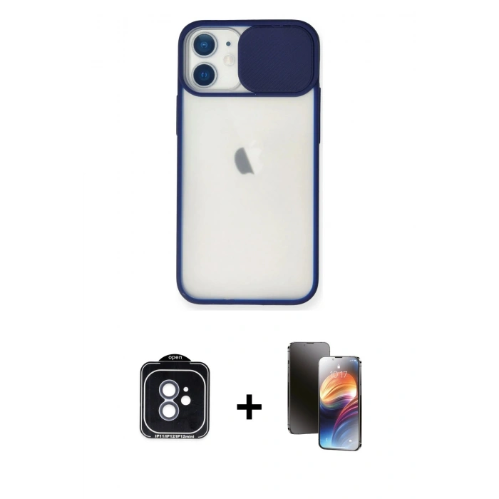 MARSİLYAN™- iPhone 11 Kılıf Vadi Çizgi - Siyah 3D Antistatik Mat Seramik Nano Ekran Koruyucu + PVD Metal Kamera Lens - MI