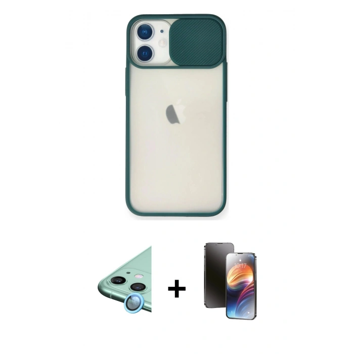 MARSİLYAN™- iPhone 11 Kılıf Vadi Çizgi - Siyah 3D Antistatik Mat Seramik Nano Ekran Koruyucu + Raze Metal Kamera Lens - MI