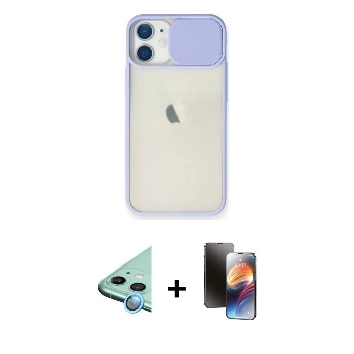 MARSİLYAN™- iPhone 11 Kılıf Vadi Çizgi - Siyah 3D Antistatik Mat Seramik Nano Ekran Koruyucu + Raze Metal Kamera Lens - MI