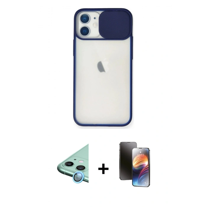 MARSİLYAN™- iPhone 11 Kılıf Vadi Çizgi - Siyah 3D Antistatik Mat Seramik Nano Ekran Koruyucu + Raze Metal Kamera Lens - MI