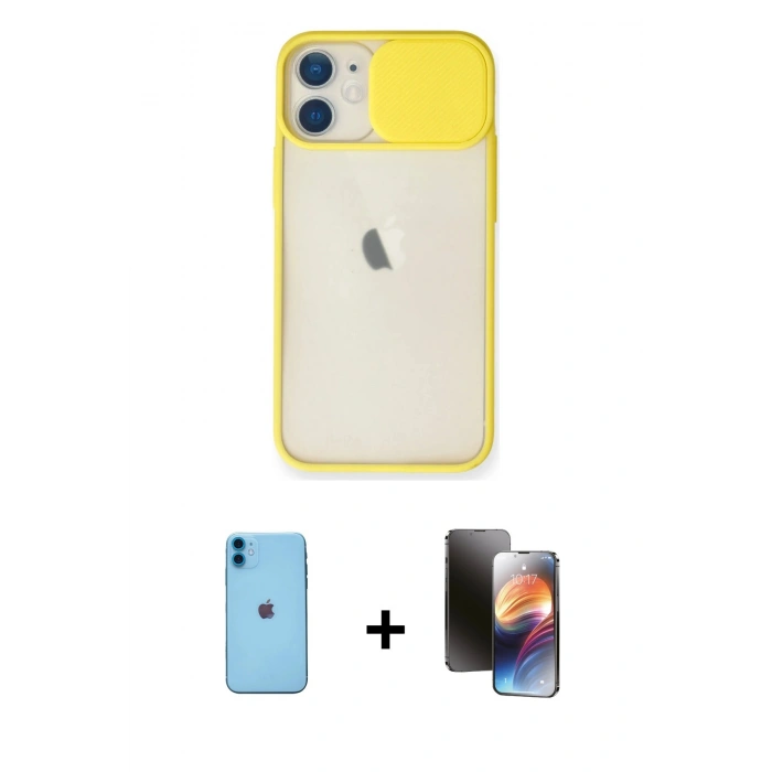 MARSİLYAN™- iPhone 11 Kılıf Vadi Çizgi - Siyah 3D Antistatik Mat Seramik Nano Ekran Koruyucu + Neon Fosforlu Kamera Lens - MI
