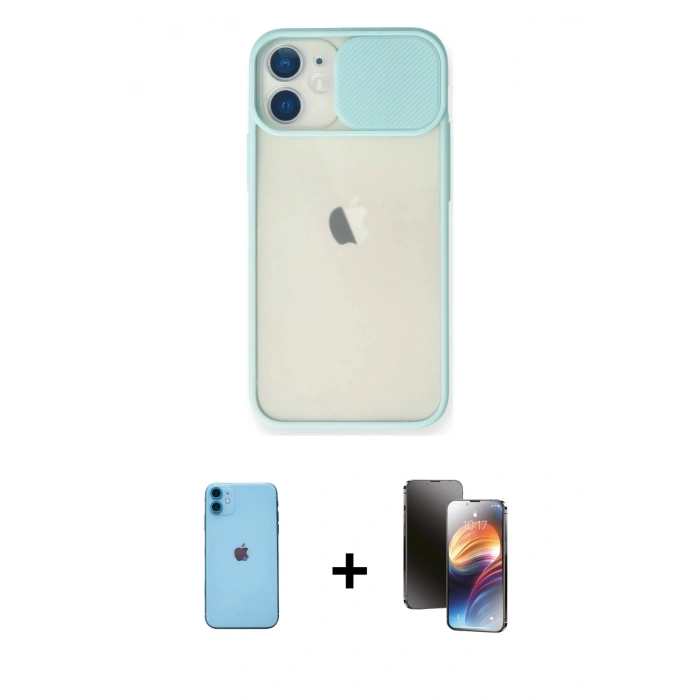 MARSİLYAN™- iPhone 11 Kılıf Vadi Çizgi - Siyah 3D Antistatik Mat Seramik Nano Ekran Koruyucu + Neon Fosforlu Kamera Lens - MI