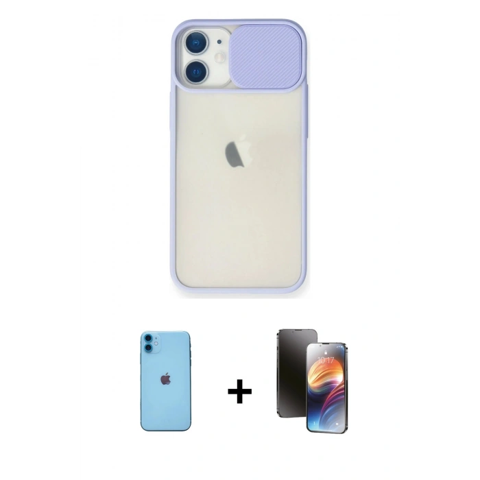 MARSİLYAN™- iPhone 11 Kılıf Vadi Çizgi - Siyah 3D Antistatik Mat Seramik Nano Ekran Koruyucu + Neon Fosforlu Kamera Lens - MI
