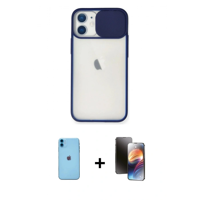 MARSİLYAN™- iPhone 11 Kılıf Vadi Çizgi - Siyah 3D Antistatik Mat Seramik Nano Ekran Koruyucu + Neon Fosforlu Kamera Lens - MI
