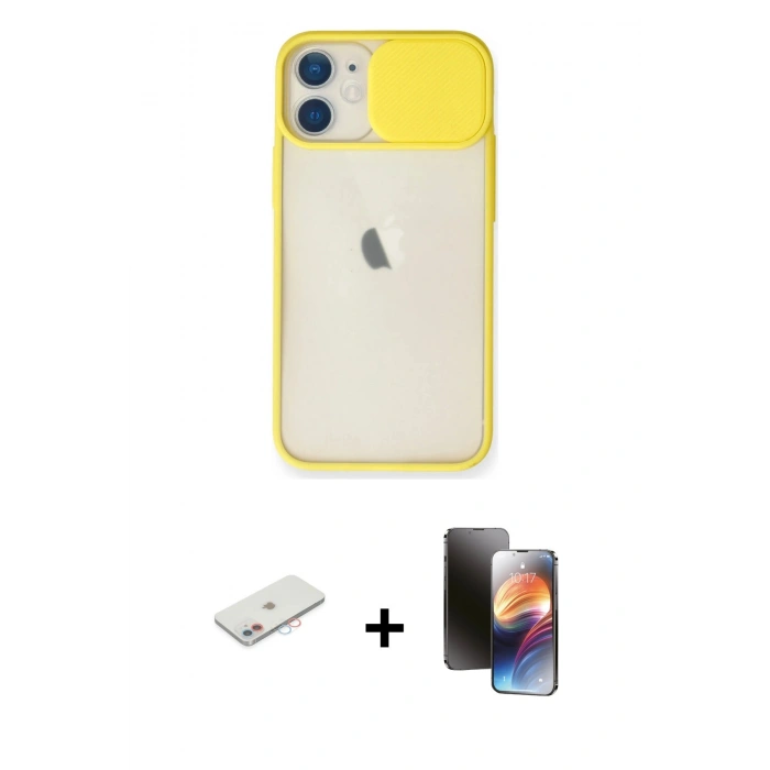 MARSİLYAN™- iPhone 11 Kılıf Vadi Çizgi - Siyah 3D Antistatik Mat Seramik Nano Ekran Koruyucu + Renkli Kamera Lens Koruma Cam - PE