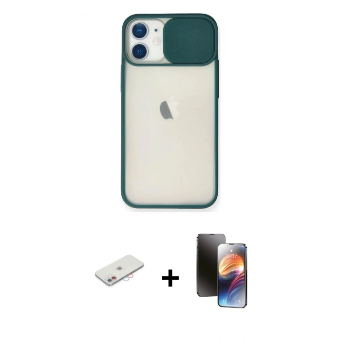 MARSİLYAN™- iPhone 11 Kılıf Vadi Çizgi - Siyah 3D Antistatik Mat Seramik Nano Ekran Koruyucu + Renkli Kamera Lens Koruma Cam - PE