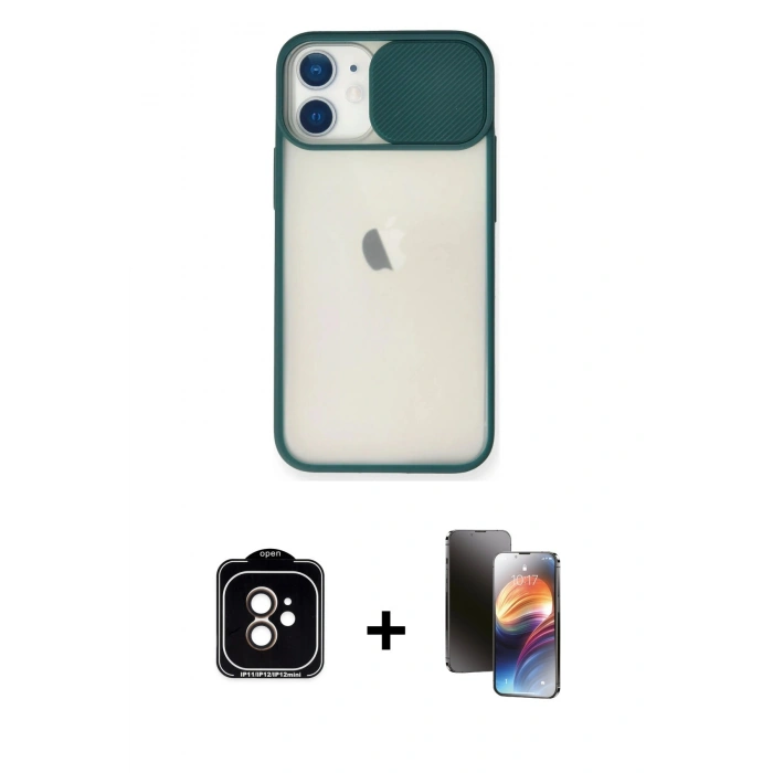 MARSİLYAN™- iPhone 11 Kılıf Vadi Çizgi - Siyah 3D Antistatik Mat Seramik Nano Ekran Koruyucu + PVD Metal Kamera Lens - TU