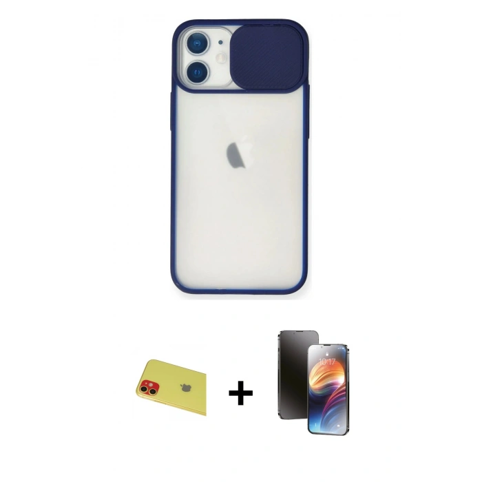 MARSİLYAN™- iPhone 11 Kılıf Vadi Çizgi - Siyah 3D Antistatik Mat Seramik Nano Ekran Koruyucu + Rainbow Kamera Lens Koruma Cam - KI