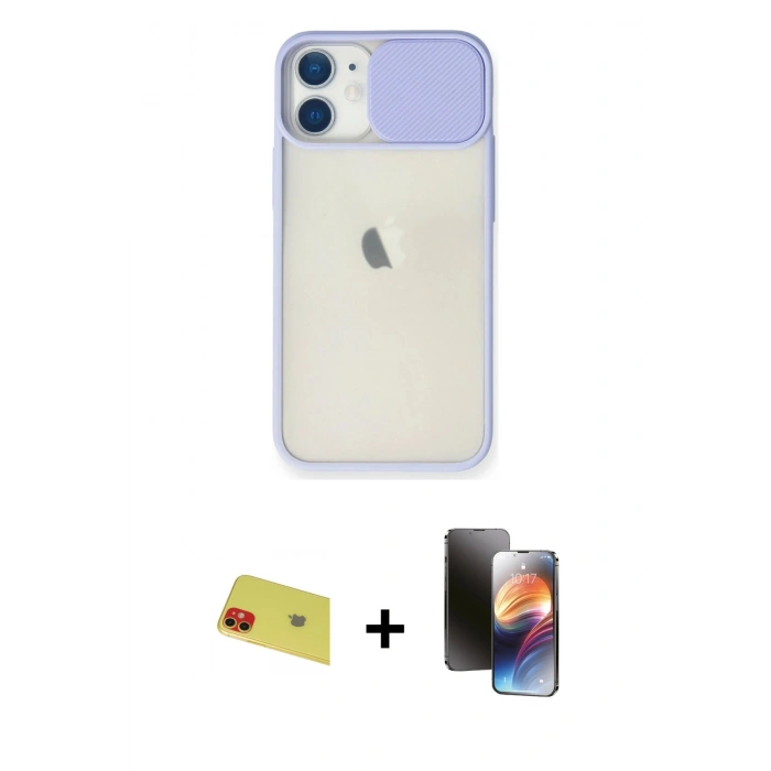 MARSİLYAN™- iPhone 11 Kılıf Vadi Çizgi - Siyah 3D Antistatik Mat Seramik Nano Ekran Koruyucu + Rainbow Kamera Lens Koruma Cam - KI
