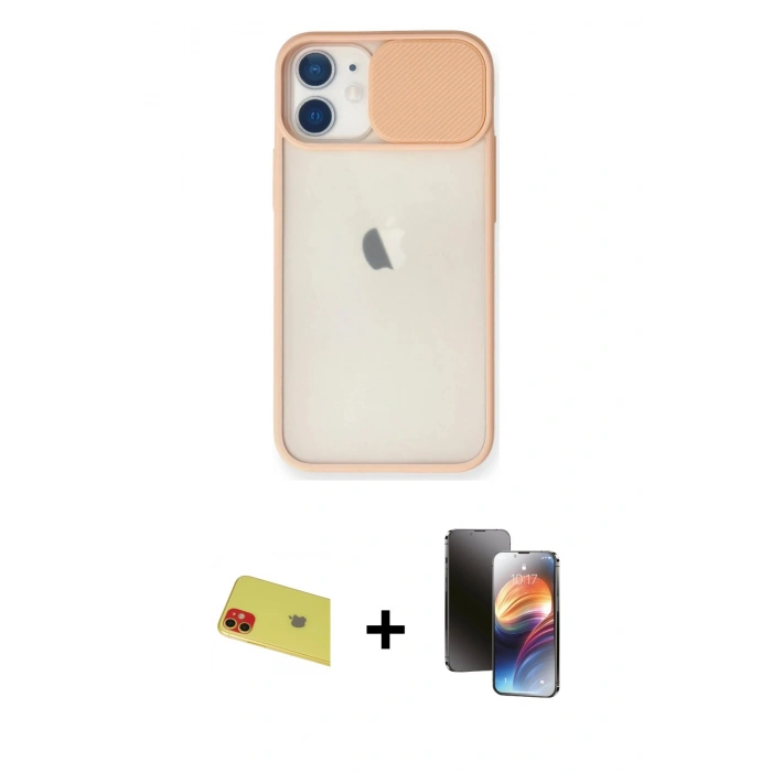 MARSİLYAN™- iPhone 11 Kılıf Vadi Çizgi - Siyah 3D Antistatik Mat Seramik Nano Ekran Koruyucu + Rainbow Kamera Lens Koruma Cam - KI
