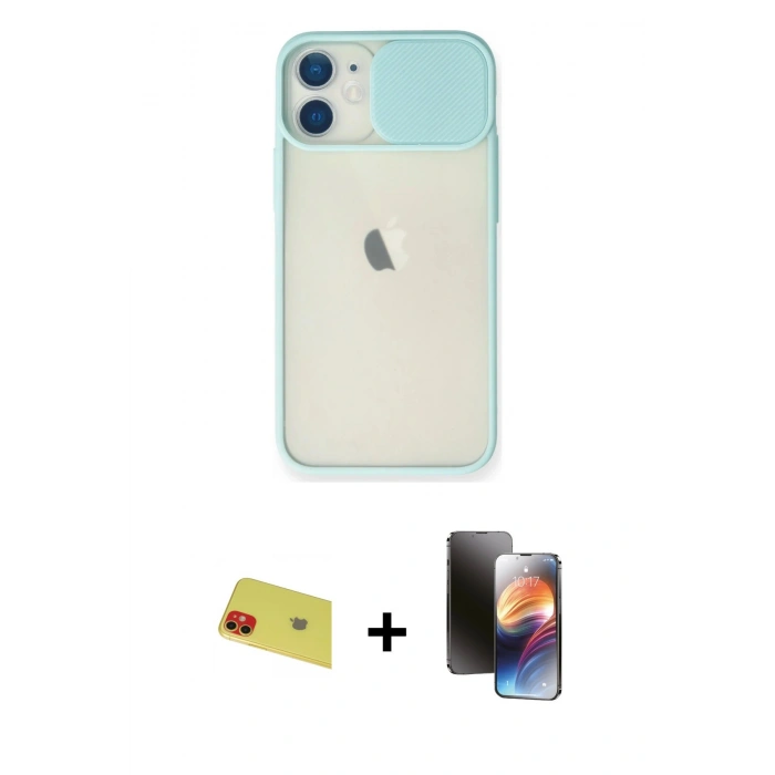 MARSİLYAN™- iPhone 11 Kılıf Vadi Çizgi - Siyah 3D Antistatik Mat Seramik Nano Ekran Koruyucu + Rainbow Kamera Lens Koruma Cam - KI