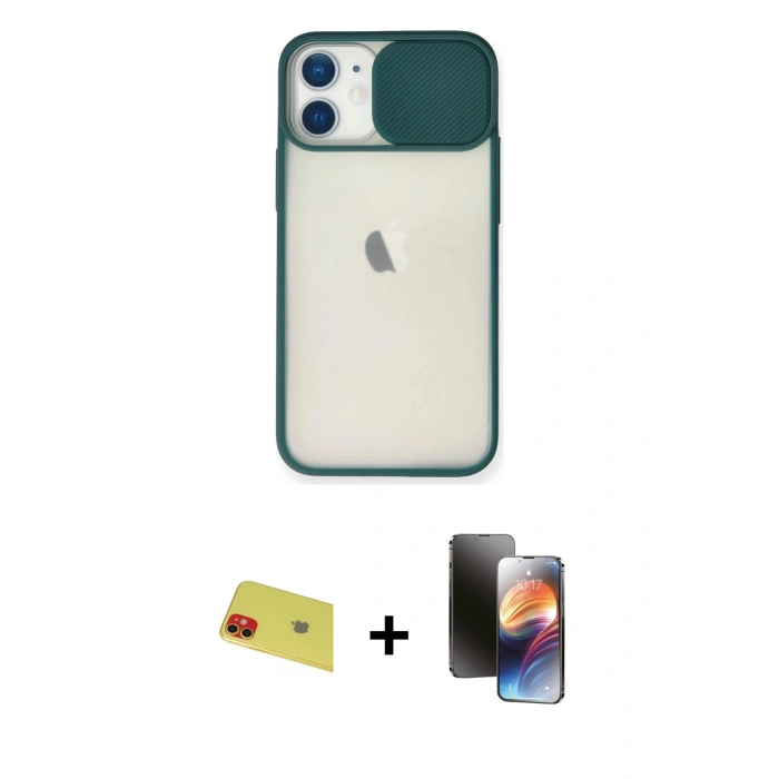 MARSİLYAN™- iPhone 11 Kılıf Vadi Çizgi - Siyah 3D Antistatik Mat Seramik Nano Ekran Koruyucu + Rainbow Kamera Lens Koruma Cam - KI