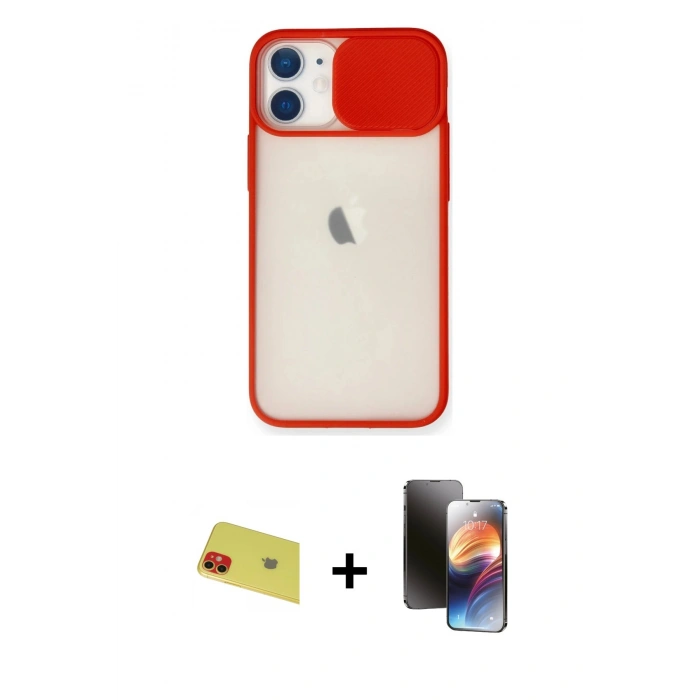 MARSİLYAN™- iPhone 11 Kılıf Vadi Çizgi - Siyah 3D Antistatik Mat Seramik Nano Ekran Koruyucu + Rainbow Kamera Lens Koruma Cam - KI