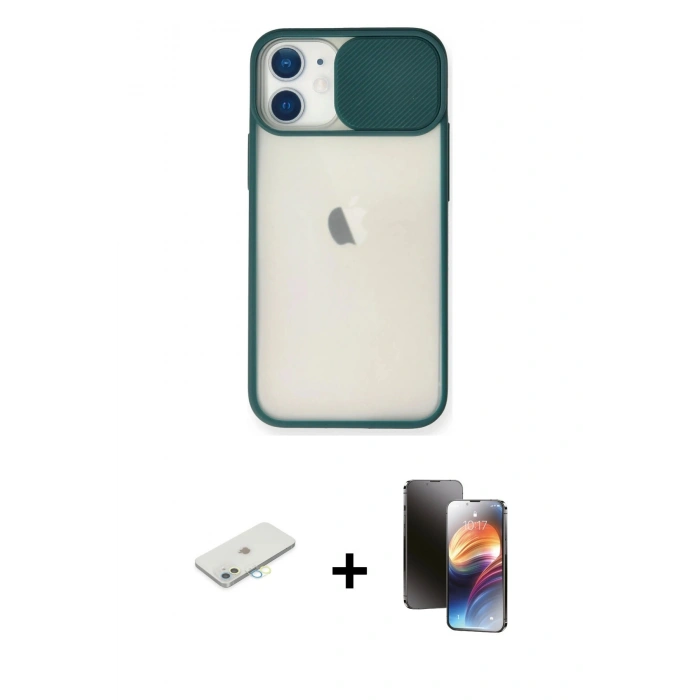 MARSİLYAN™- iPhone 11 Kılıf Vadi Çizgi - Siyah 3D Antistatik Mat Seramik Nano Ekran Koruyucu + Renkli Kamera Lens Koruma Cam - SI