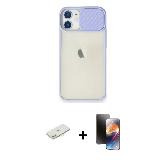 MARSİLYAN™- iPhone 11 Kılıf Vadi Çizgi - Siyah 3D Antistatik Mat Seramik Nano Ekran Koruyucu + Renkli Kamera Lens Koruma Cam - TU