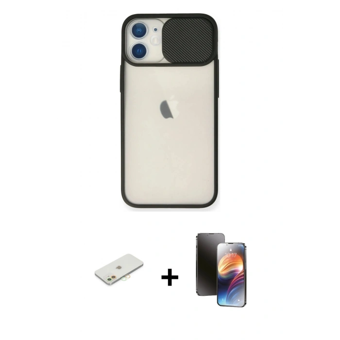 MARSİLYAN™- iPhone 11 Kılıf Vadi Çizgi - Siyah 3D Antistatik Mat Seramik Nano Ekran Koruyucu + Renkli Kamera Lens Koruma Cam - TU