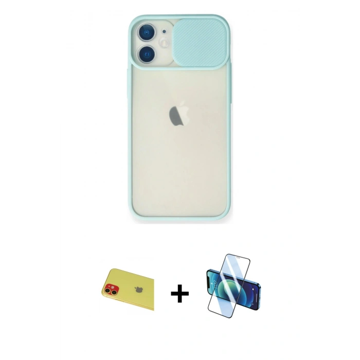 MARSİLYAN™- iPhone 11 Kılıf Vadi Çizgi - Siyah 3D Antistatik Seramik Nano Ekran Koruyucu + Rainbow Kamera Lens Koruma Cam - KI