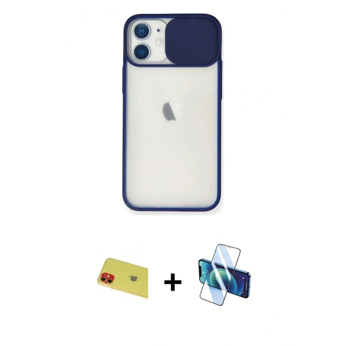 MARSİLYAN™- iPhone 11 Kılıf Vadi Çizgi - Siyah 3D Antistatik Seramik Nano Ekran Koruyucu + Rainbow Kamera Lens Koruma Cam - KI