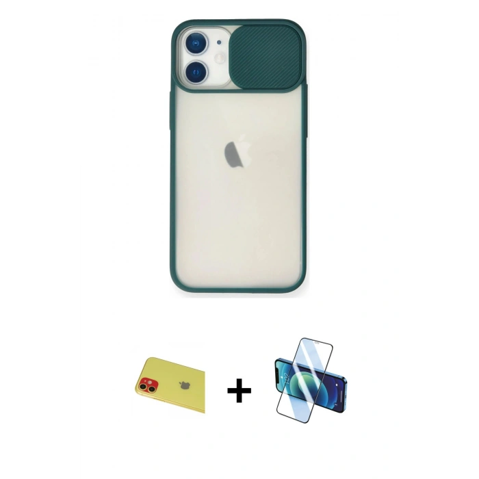 MARSİLYAN™- iPhone 11 Kılıf Vadi Çizgi - Siyah 3D Antistatik Seramik Nano Ekran Koruyucu + Rainbow Kamera Lens Koruma Cam - KI