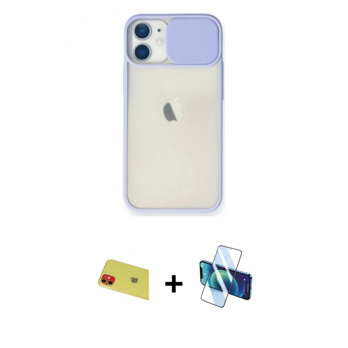 MARSİLYAN™- iPhone 11 Kılıf Vadi Çizgi - Siyah 3D Antistatik Seramik Nano Ekran Koruyucu + Rainbow Kamera Lens Koruma Cam - KI