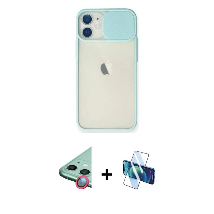MARSİLYAN™- iPhone 11 Kılıf Vadi Çizgi - Siyah 3D Antistatik Seramik Nano Ekran Koruyucu + Raze Metal Kamera Lens - KI