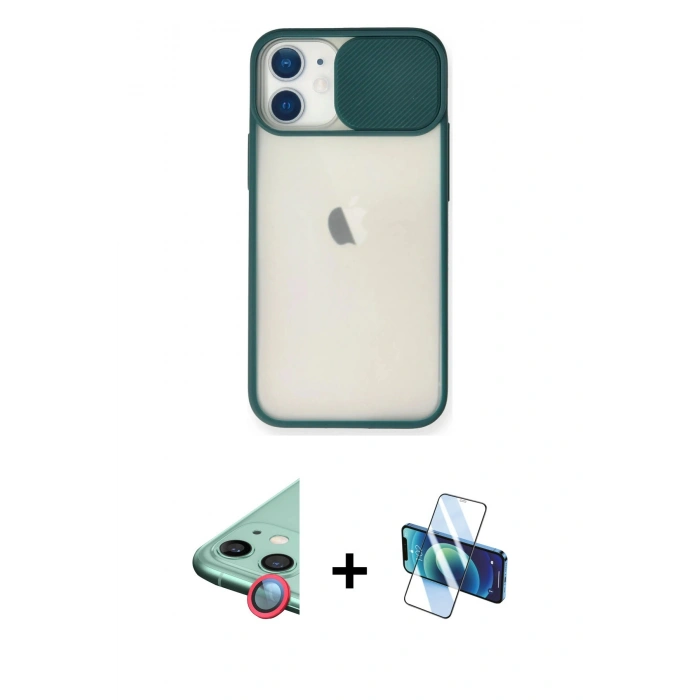 MARSİLYAN™- iPhone 11 Kılıf Vadi Çizgi - Siyah 3D Antistatik Seramik Nano Ekran Koruyucu + Raze Metal Kamera Lens - KI