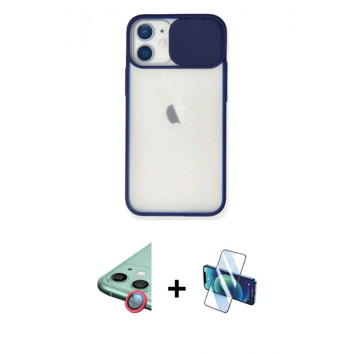 MARSİLYAN™- iPhone 11 Kılıf Vadi Çizgi - Siyah 3D Antistatik Seramik Nano Ekran Koruyucu + Raze Metal Kamera Lens - KI