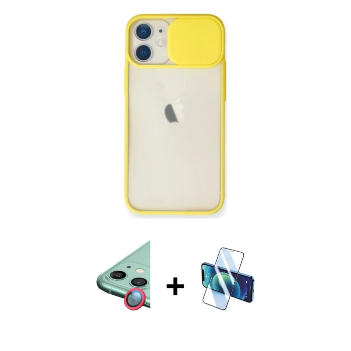 MARSİLYAN™- iPhone 11 Kılıf Vadi Çizgi - Siyah 3D Antistatik Seramik Nano Ekran Koruyucu + Raze Metal Kamera Lens - KI
