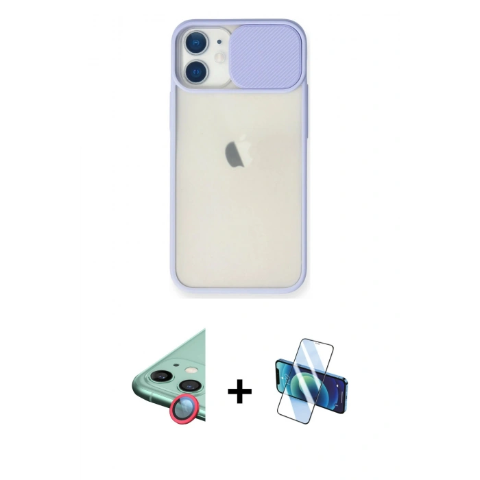 MARSİLYAN™- iPhone 11 Kılıf Vadi Çizgi - Siyah 3D Antistatik Seramik Nano Ekran Koruyucu + Raze Metal Kamera Lens - KI