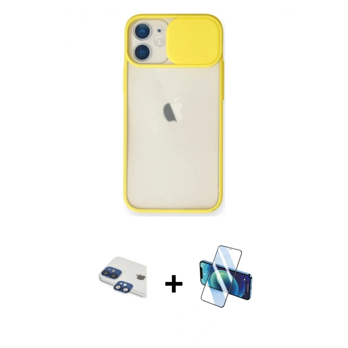 MARSİLYAN™- iPhone 11 Kılıf Vadi Çizgi - Siyah 3D Antistatik Seramik Nano Ekran Koruyucu + Lacivert Pers Alüminyum Kamera Lens