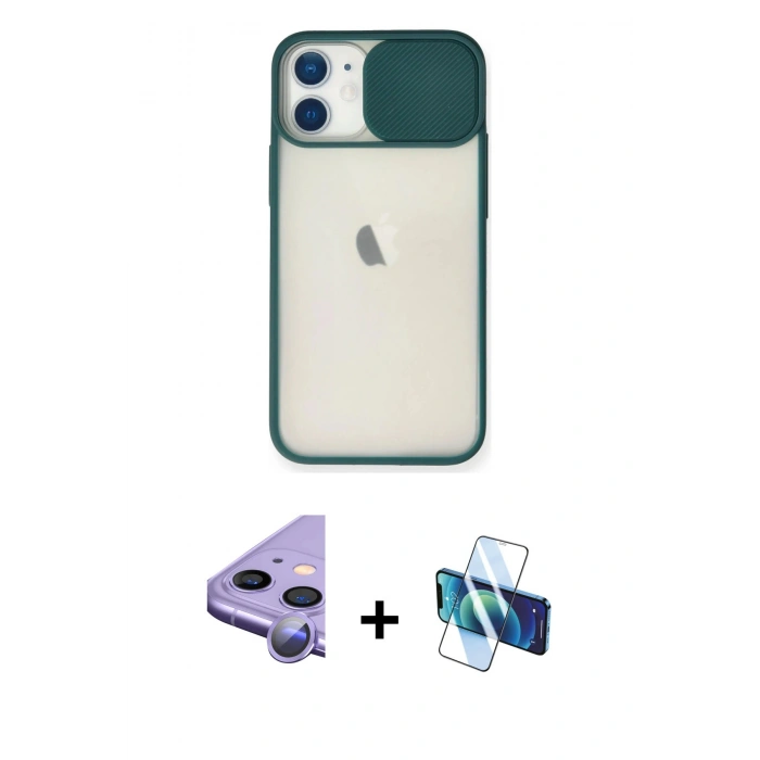 MARSİLYAN™- iPhone 11 Kılıf Vadi Çizgi - Siyah 3D Antistatik Seramik Nano Ekran Koruyucu + Raze Metal Kamera Lens - MR