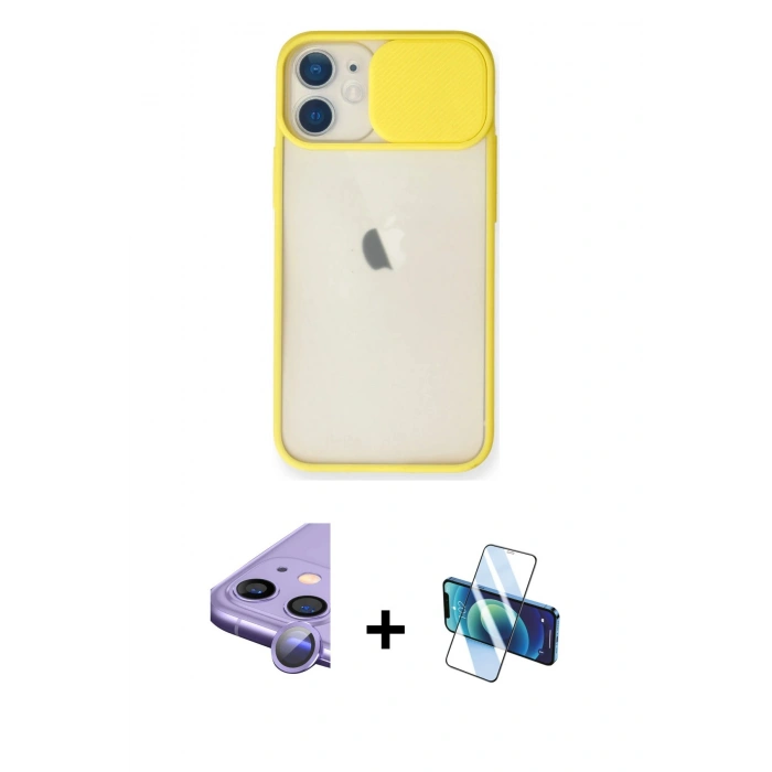 MARSİLYAN™- iPhone 11 Kılıf Vadi Çizgi - Siyah 3D Antistatik Seramik Nano Ekran Koruyucu + Raze Metal Kamera Lens - MR