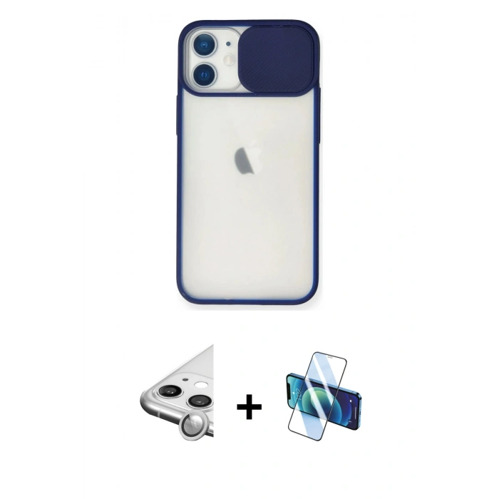 MARSİLYAN™- iPhone 11 Kılıf Vadi Çizgi - Siyah 3D Antistatik Seramik Nano Ekran Koruyucu + Raze Metal Kamera Lens - GS