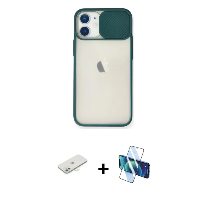 MARSİLYAN™- iPhone 11 Kılıf Vadi Çizgi - Siyah 3D Antistatik Seramik Nano Ekran Koruyucu + Renkli Kamera Lens Koruma Cam - SI