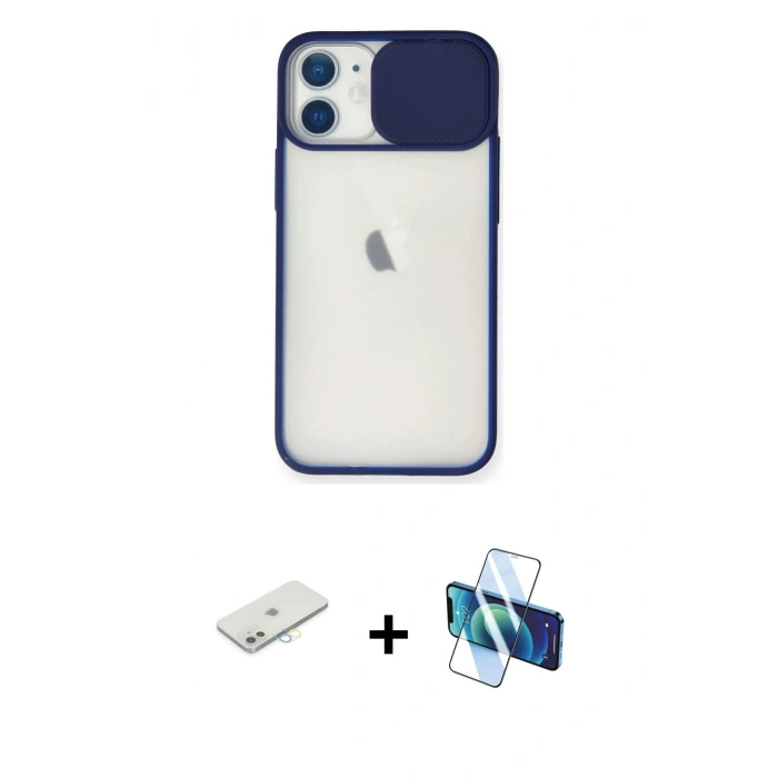 MARSİLYAN™- iPhone 11 Kılıf Vadi Çizgi - Siyah 3D Antistatik Seramik Nano Ekran Koruyucu + Renkli Kamera Lens Koruma Cam - SI