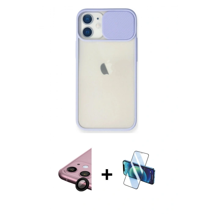 MARSİLYAN™- iPhone 11 Kılıf Vadi Çizgi - Siyah 3D Antistatik Seramik Nano Ekran Koruyucu + Raze Metal Kamera Lens - SH