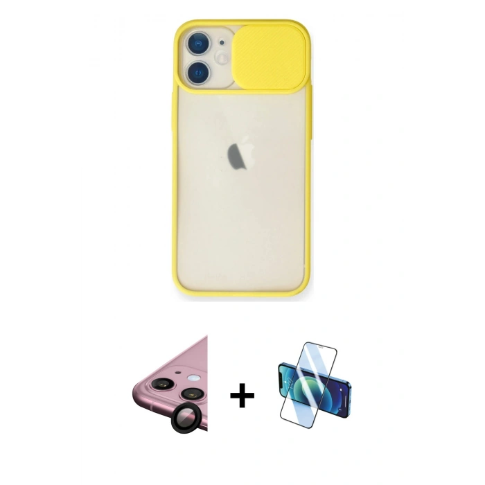 MARSİLYAN™- iPhone 11 Kılıf Vadi Çizgi - Siyah 3D Antistatik Seramik Nano Ekran Koruyucu + Raze Metal Kamera Lens - SH