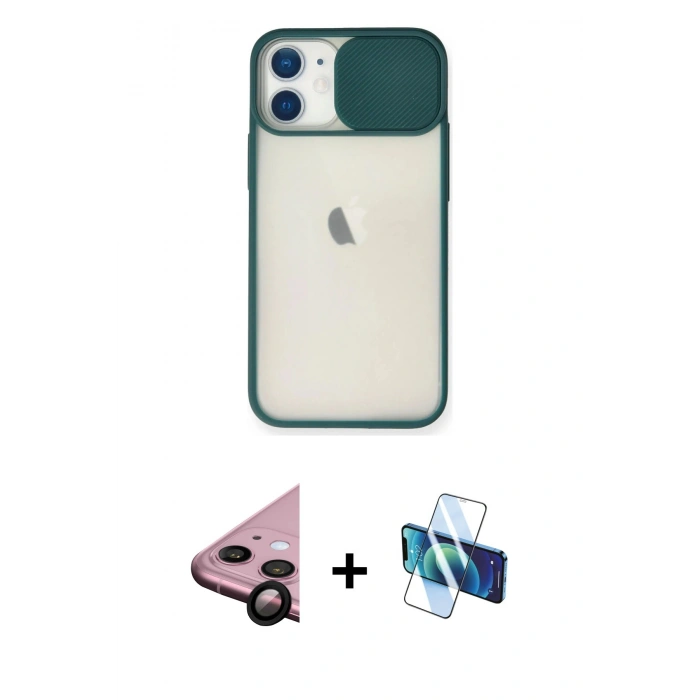 MARSİLYAN™- iPhone 11 Kılıf Vadi Çizgi - Siyah 3D Antistatik Seramik Nano Ekran Koruyucu + Raze Metal Kamera Lens - SH