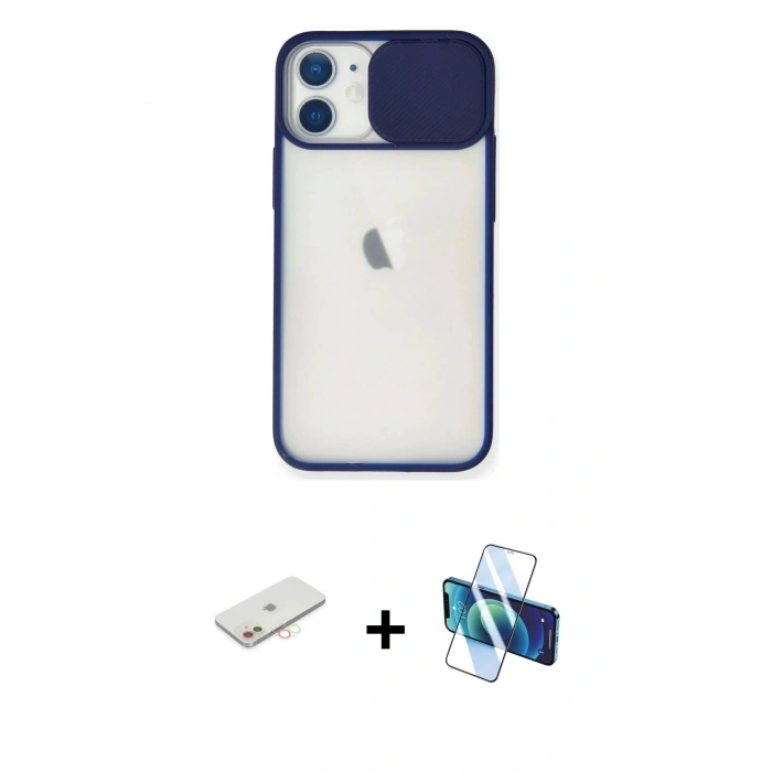 MARSİLYAN™- iPhone 11 Kılıf Vadi Çizgi - Siyah 3D Antistatik Seramik Nano Ekran Koruyucu + Renkli Kamera Lens Koruma Cam - YL