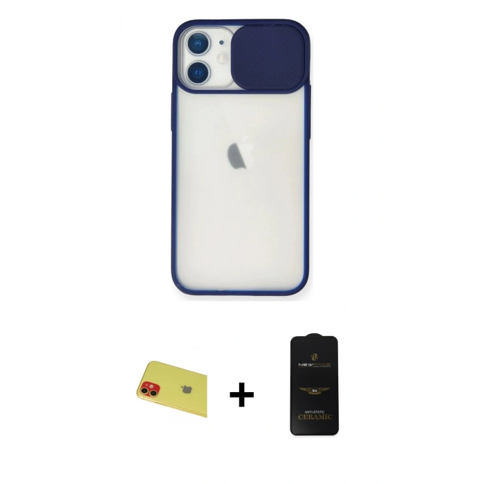 MARSİLYAN™- iPhone 11 Kılıf Vadi Çizgi - Siyah 6D Antistatik Mat Seramik Hayalet Nano Ekran Koruyucu + Rainbow Kamera Lens Koruma Cam - KI