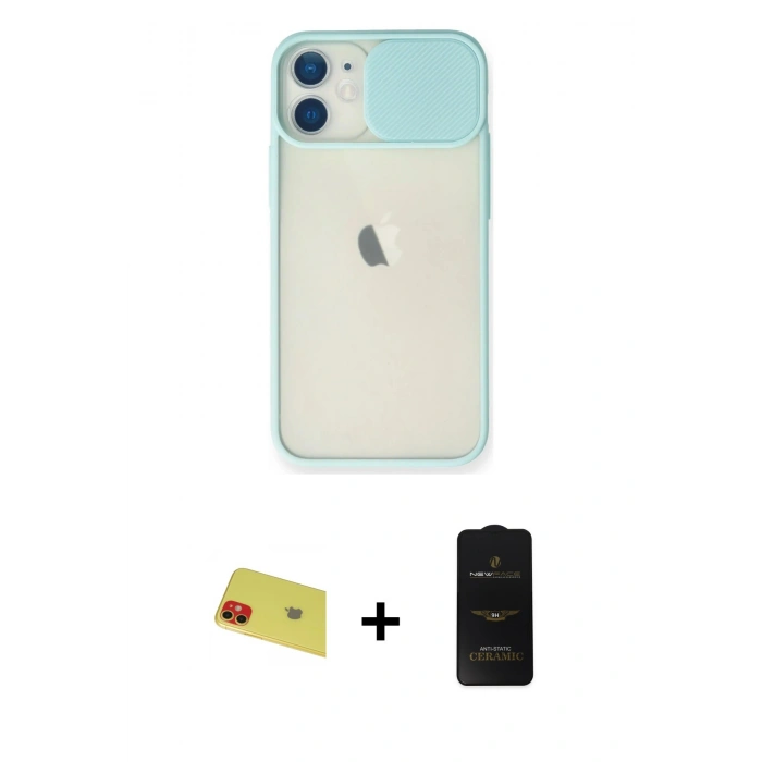 MARSİLYAN™- iPhone 11 Kılıf Vadi Çizgi - Siyah 6D Antistatik Mat Seramik Hayalet Nano Ekran Koruyucu + Rainbow Kamera Lens Koruma Cam - KI