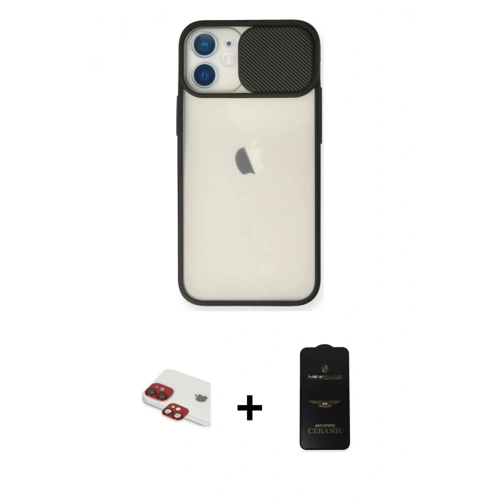 MARSİLYAN™- iPhone 11 Kılıf Vadi Çizgi - Siyah 6D Antistatik Mat Seramik Hayalet Nano Ekran Koruyucu + Pers Alüminyum Kamera Lens - KI