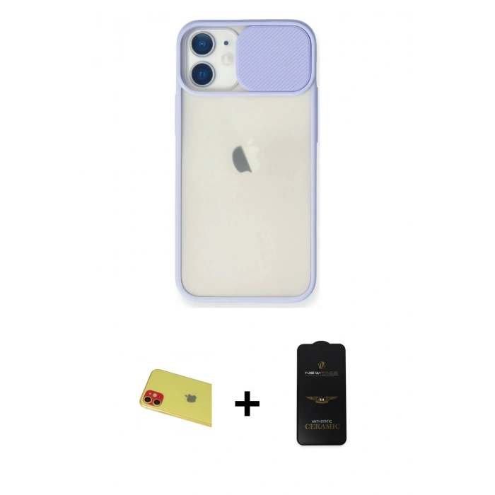 MARSİLYAN™- iPhone 11 Kılıf Vadi Çizgi - Siyah 6D Antistatik Mat Seramik Hayalet Nano Ekran Koruyucu + Rainbow Kamera Lens Koruma Cam - KI
